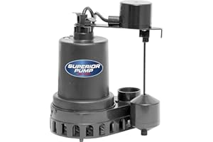 Superior Pump 92372 1/3 HP Thermoplastic Submersible Sump Pump with Vertical Float Switch