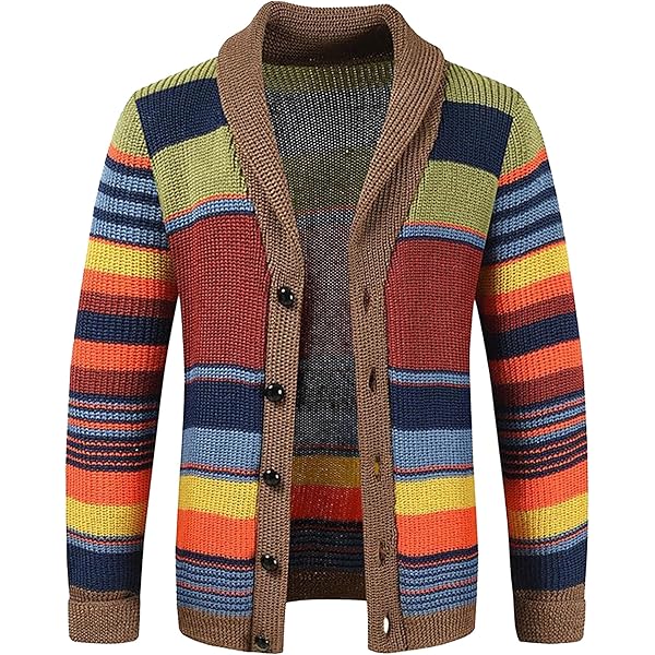 NATHGAM Men's Striped Cardigan Sweaters Color Block Knitted