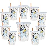 The First Years Bluey Take & Toss Toddler Straw Cups - Spill Proof Toddler Sippy Cups with Snap On Lids and Straws - Bluey Gifts and Bluey Party Supplies - 10 Oz - 10 Count