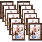 Giftgarden 5x7 Picture Frame Brown Set of 12, Multi Rustic Walnut Wood-Color 5 by 7 Photo Frames Bulk for Wall or Tabletop Display