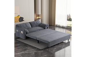 GNIXUU 63.8" Queen Pull Out Sofa Bed, Velvet Convertible Sleeper Sofa Couch with Side Storage, Comfy Loveseat Bed Pull Out Couch for Living Room, Apartment, Small Space(Gray)