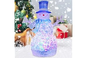XYVOXME Snowman Christmas Decoration LED Lighted Snowman Figurines with 6H Timer 3 AAA Battery Operated Christmas Acrylic Snowman Decorations for Indoor Holiday Tabletop Decorations Gifts (Blue Hat)