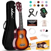 ADM Ukulele for Beginners Hawaiian Wood Ukelele Kit for Kids Adult Student Starter Professional Ukalelee Pack Bundle with Free Lessons Gig Bag Strap Nylon String Tuner (Sunset, 21 Inch)