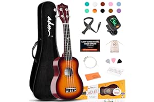 ADM Soprano Ukulele for Beginners 21 Inch Hawaiian Wood Ukelele Kit for Kids Adult Student Starter Professional Ukalelee Pack