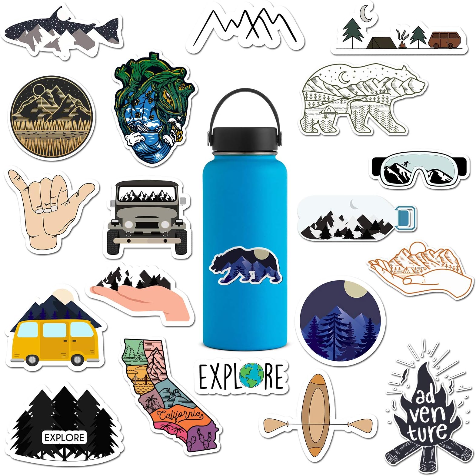 The Carefree Bee - 20 Outdoors Stickers for Water Bottles, Laptops (Series 3)
