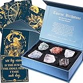 Faivykyd Taurus Crystals Gifts Gifts for Women, 50 Daily Affirmation Cards & 6 Natural Healing Crystals, Healing Stones for Positive Energy, Inspirational Spiritual Zodiac Gifts