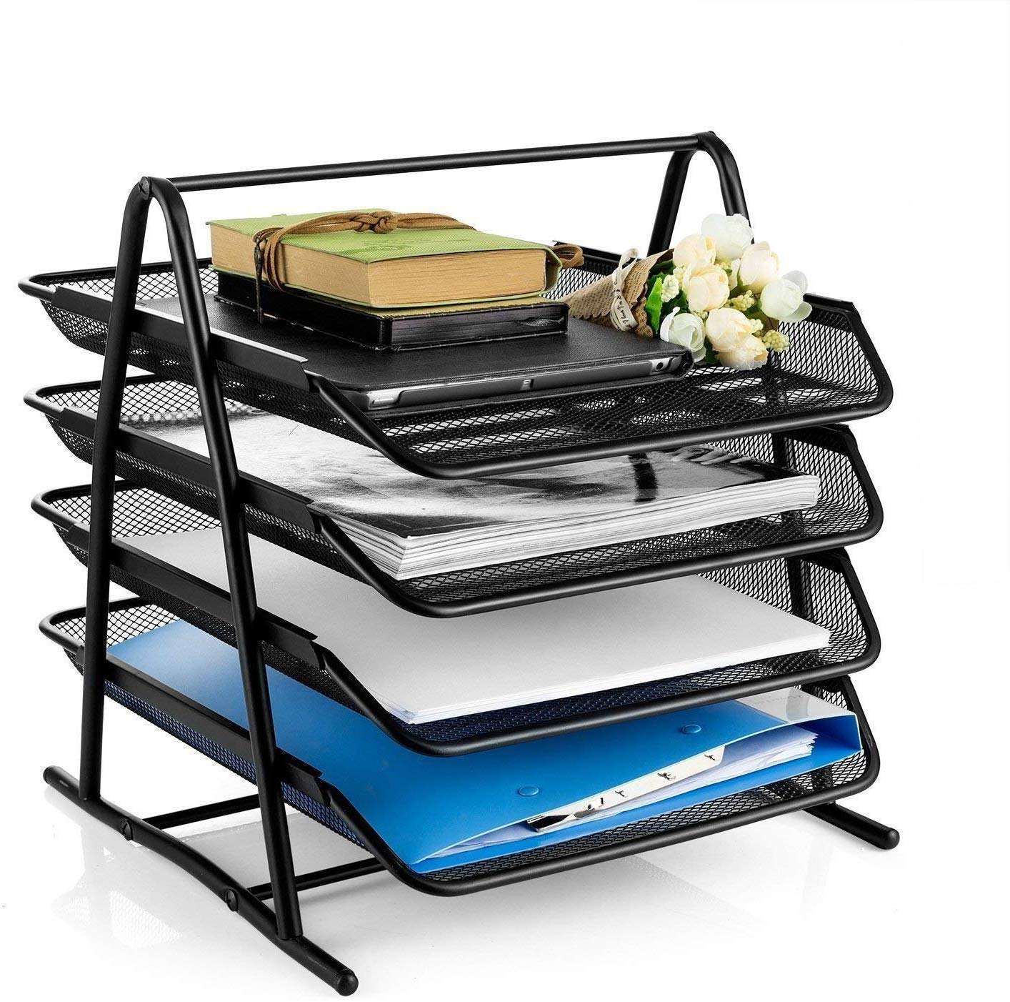 YME 4 Tier Mesh Metal Desk Organizer File Rack Letter Tray A4 Papers