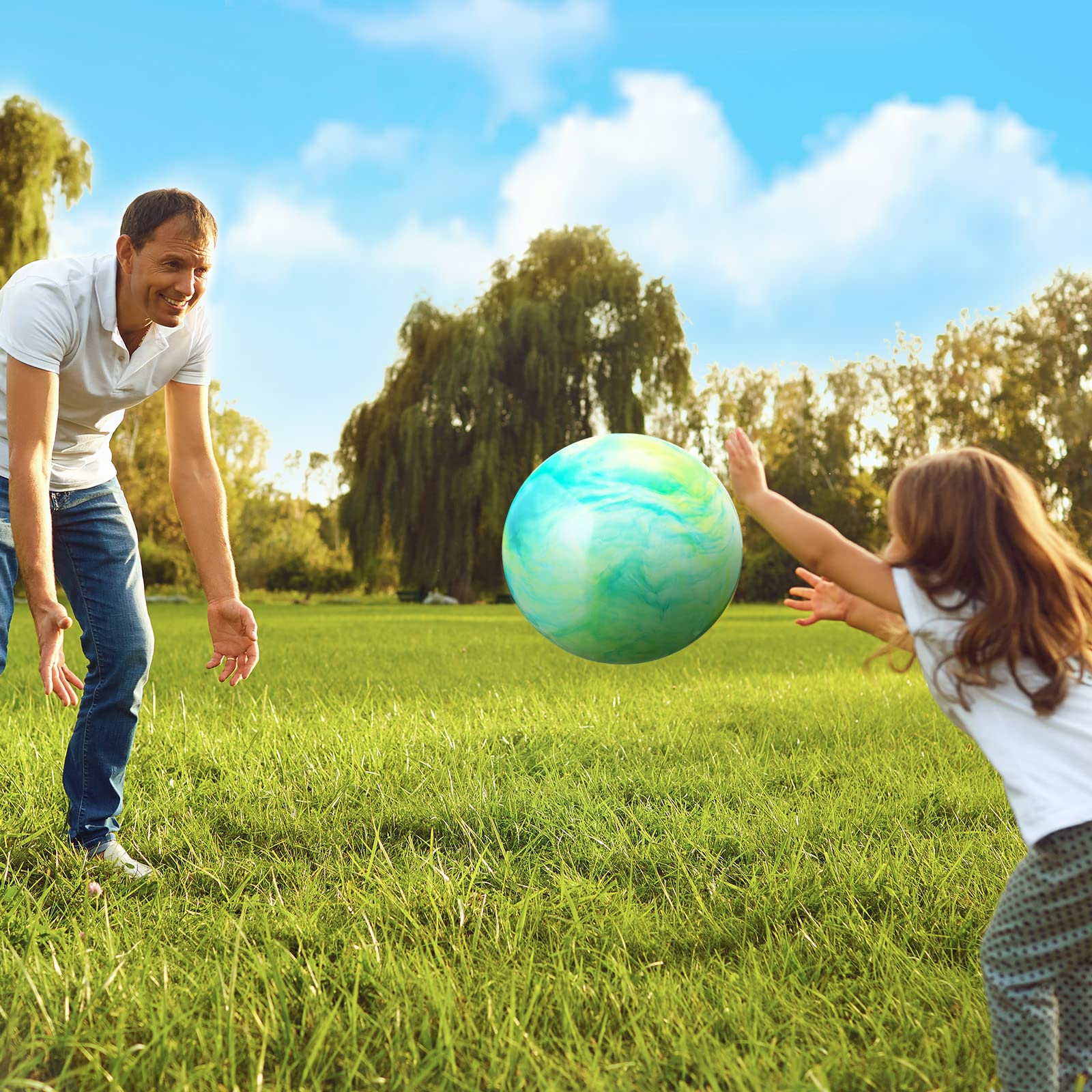 Chumia 18 Inch Fun Bouncy Balls 5 Pcs Rubber Inflatable Beach Ball Bouncing Sensory Playballs with Hand Air Pump for Park Backyard Beach Indoor Outdoor Party Favors