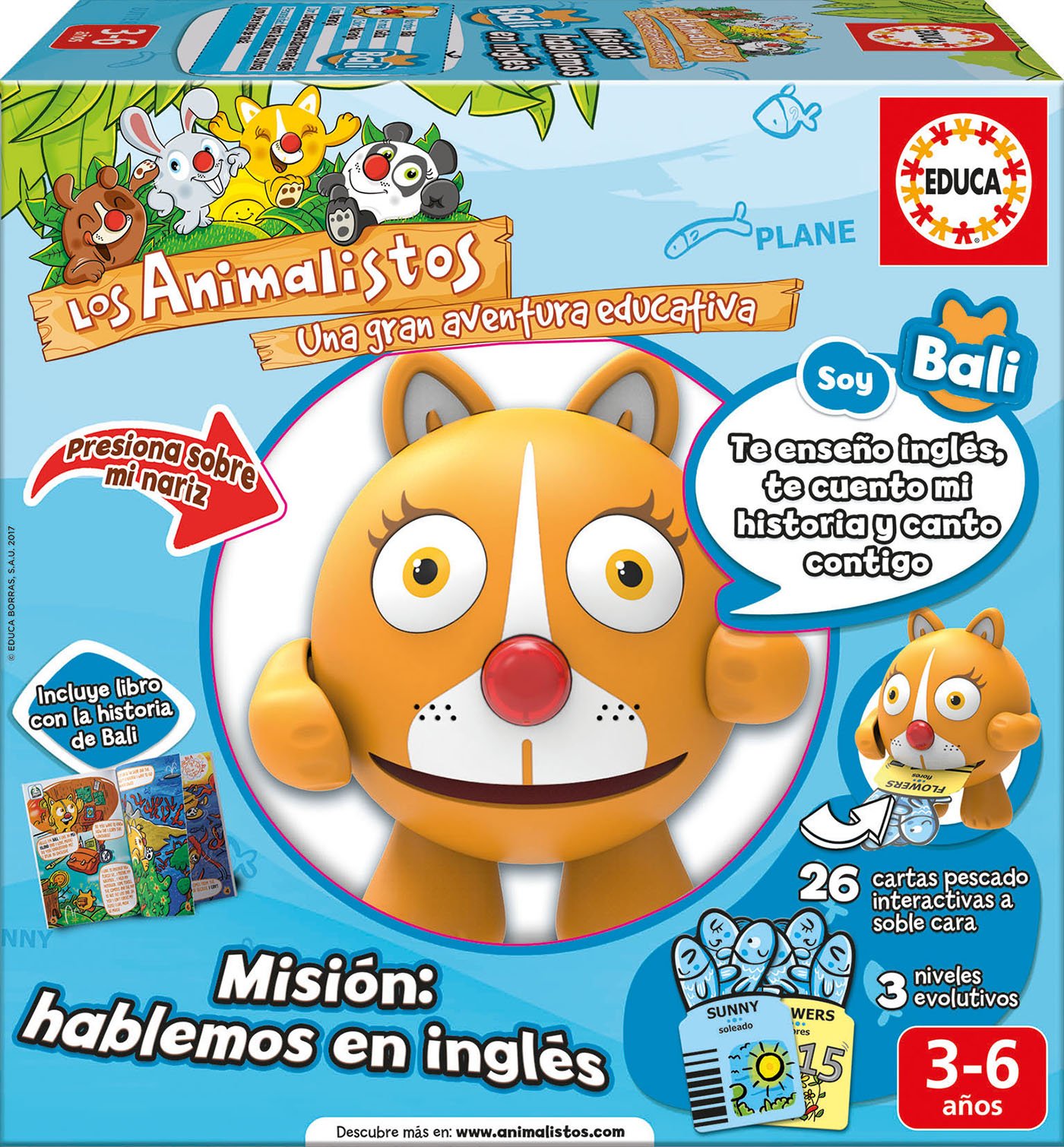 Educates Borrás Bali the kitten, 1 animalisto, 26 Fish interactive Double Face, a Book with History of the Characters, a Cleaning Letter (17248)