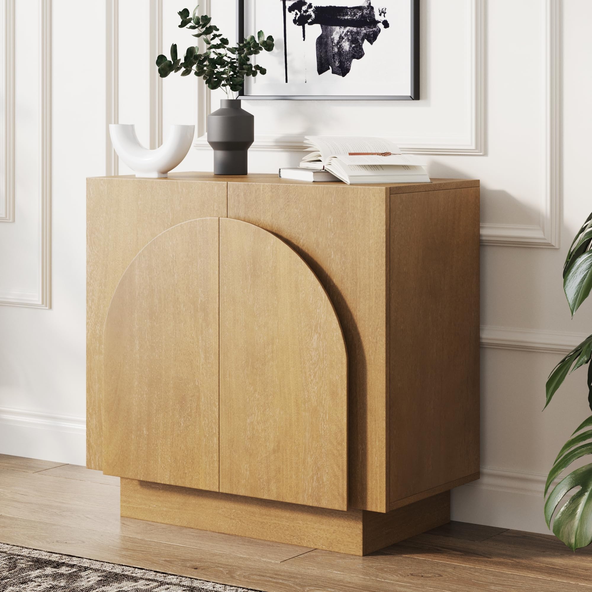 Photo 1 of *MISSING PARTS UNKNOWN*
Nathan James Iris Mid-Century Modern Wood Sideboard Storage Accent Cabinet, with Arched Doors and Adjustable Shelves for Kitchen or Living Room