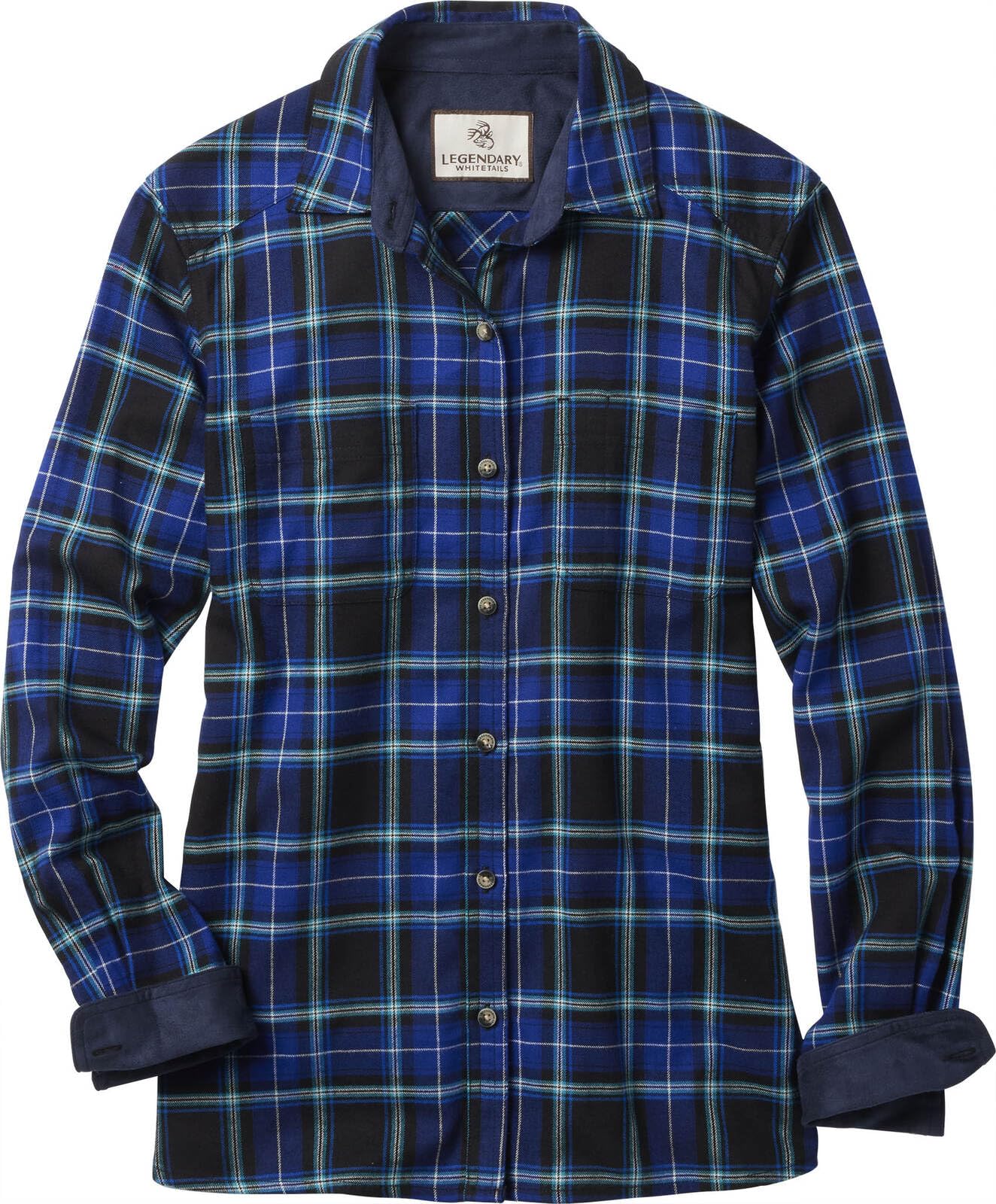 Legendary Whitetails Womens Button Up Flannel Shirt Long Sleeve Relaxed Fit Rayon Polyester, Berry Blue Plaid, LRG Image