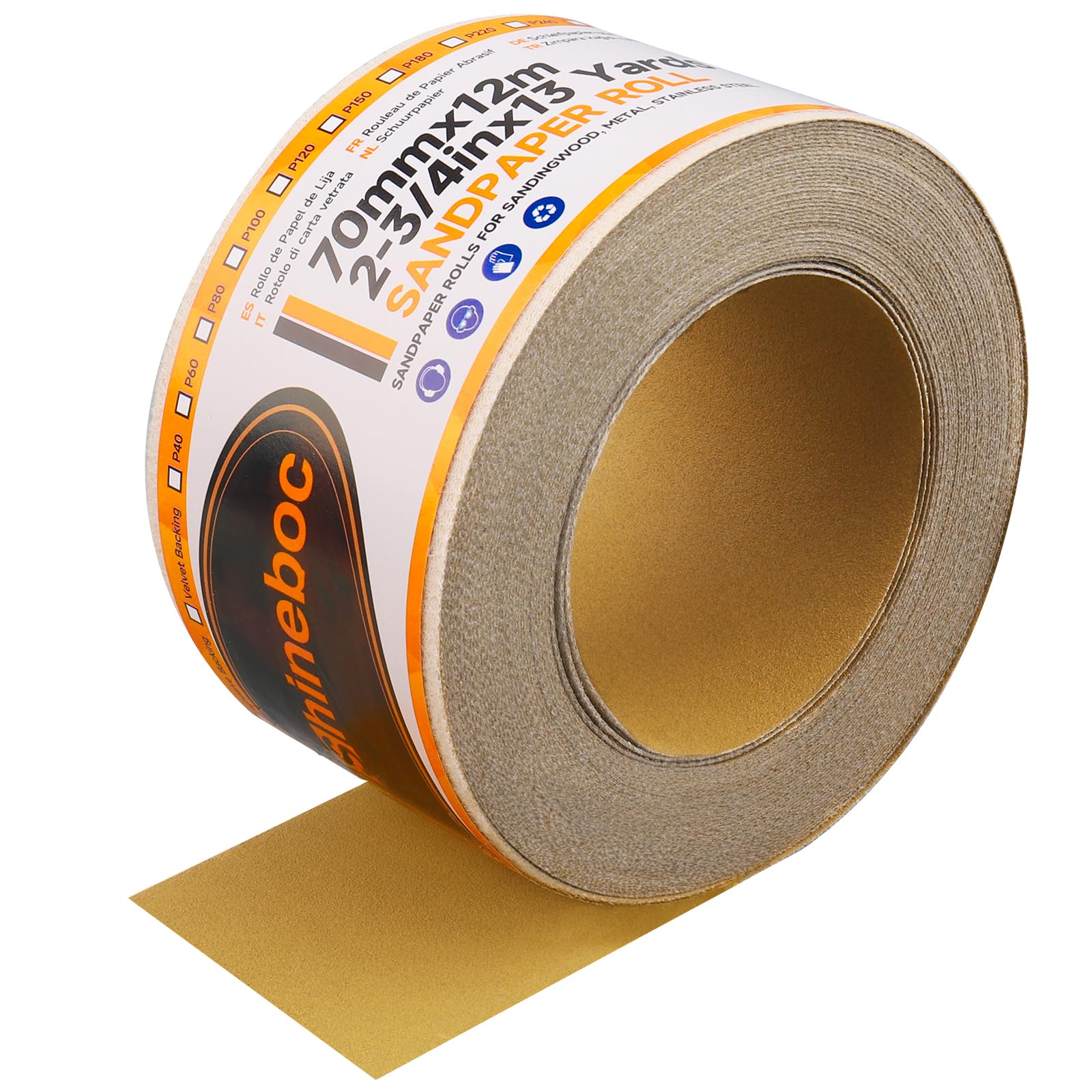 Shineboc 12m x 70mm Hook and Loop Sandpaper Roll, Aluminium Oxide Abrasive Sanding Paper for Sanding, Polishing and Rust Removal, 120 Grit