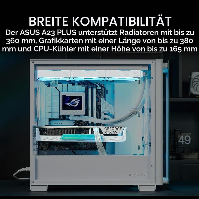 A21 Plus TG ARGB White Micro ATX-Gehäuse, unterstützt Motherboards mit versteckten Anschlüssen, 360-mm-Radiatoren und 380-mm-Grafikkarten, 4 vorinstallierte ARGB-Lüfter, Weiß