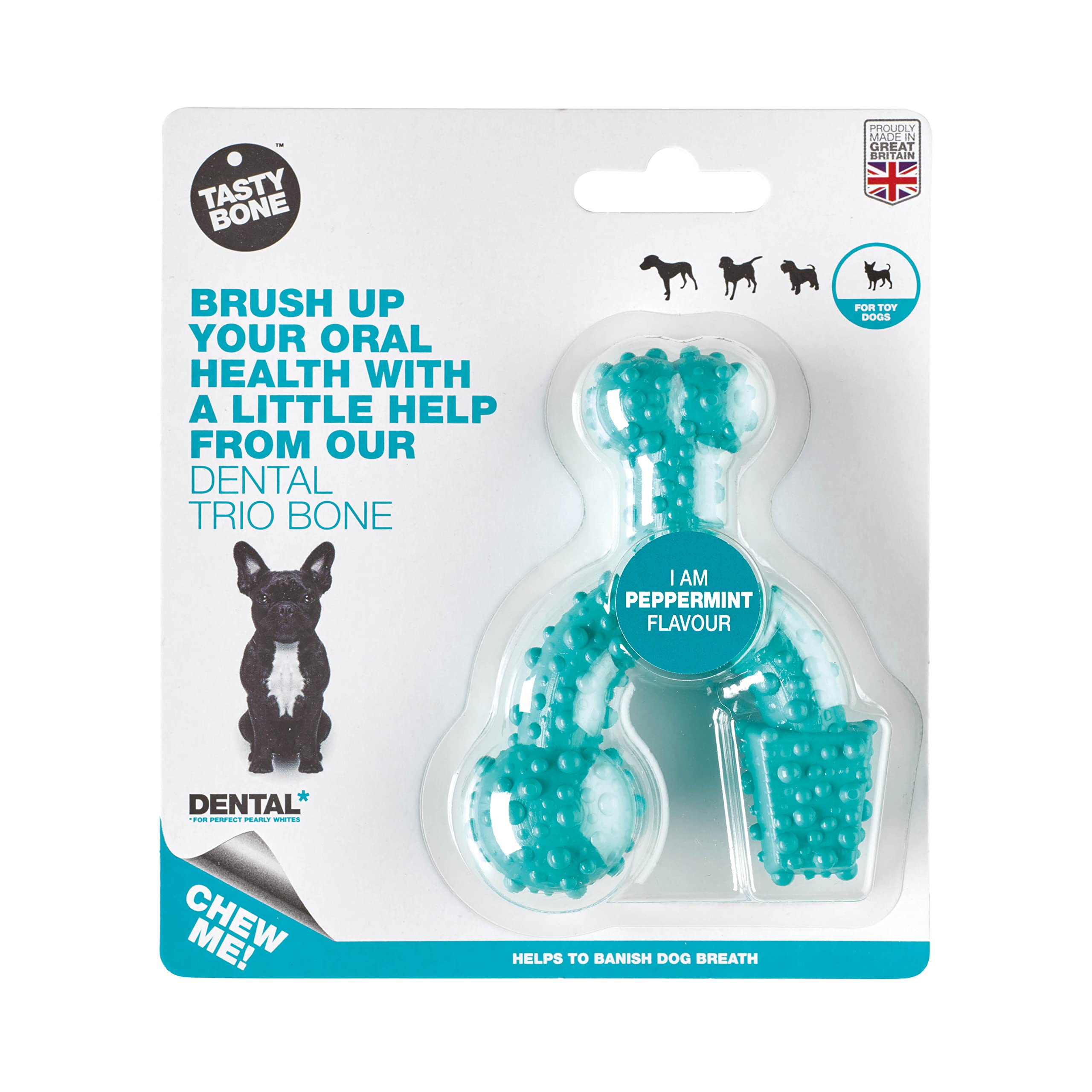 TastyBone TrioBone Dental Nylon Dog Chew Toy for Small Dogs (Peppermint) - Strong Healthy Teeth & Gums, Indestructible for Aggressive Chewers, Everlasting Flavour, Made in the UK