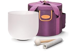 TOPFUND 432Hz G Note Crystal Singing Bowl Throat Chakra 8 inch with Heavy Duty Carrying Case and Suede Mallet