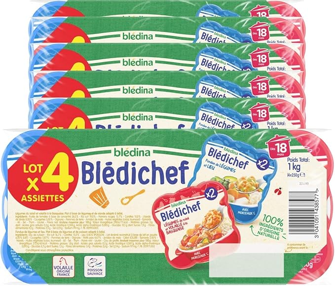 Bledichef De Bledina 24 Assiettes Des 18 Mois 2 Recettes Legumes Du Soleil Volaille A La Basquaise Et Fondue De Legumes Lieu Amazon Fr Epicerie