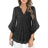Ninedaily Womens Tops 3/4 Sleeve Dressy Casual Blouses Double Layers V Neck Shirt