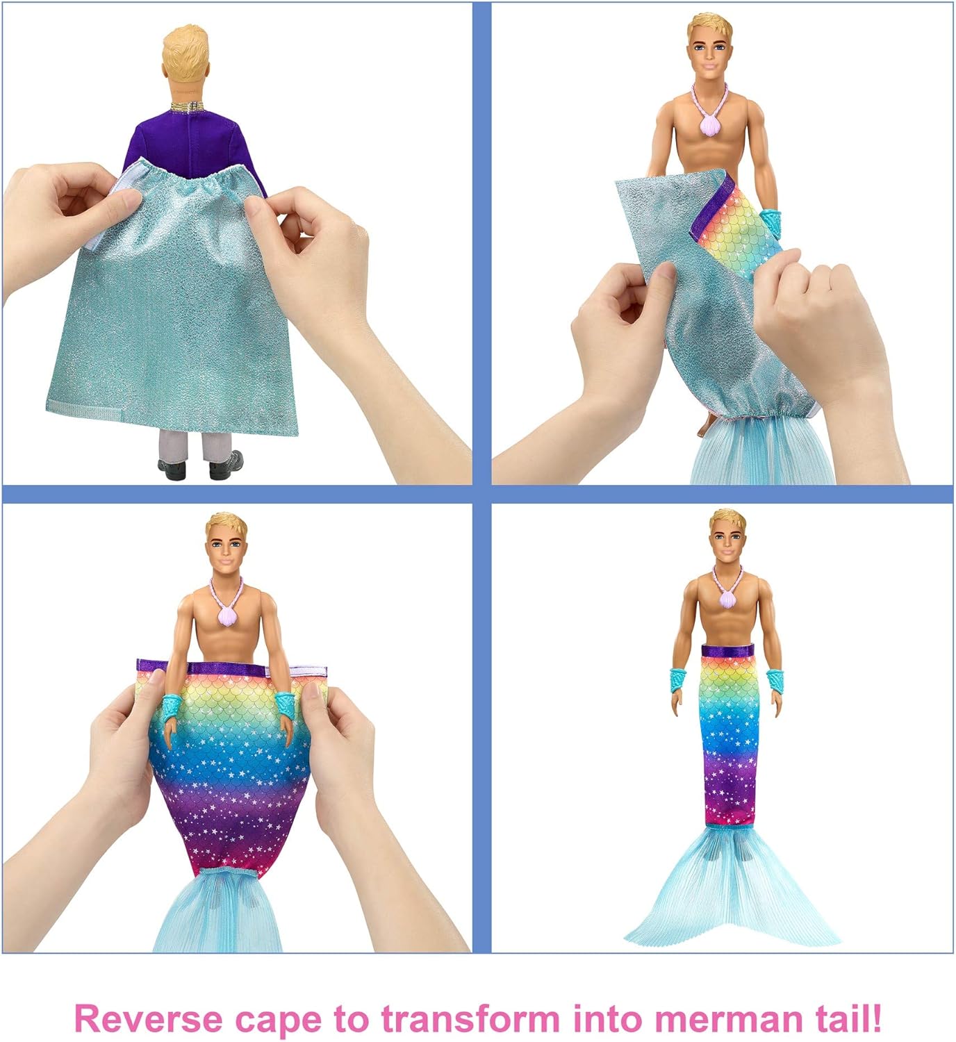 Barbie Dreamtopia 2-in-1 Ken Doll (Blonde, 12-in) with Prince to Merman Fashion Transformation, with 2 Looks and Accessories - Image 4