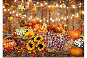 Avezano Fall Backdrops for Photography Autumn Harvest Thanksgiving Photo Backdrop Sunflower Maple Leaves Pumpkins Fall Photo Backdrop Portrait Photo Studio Booth Props (7x5ft, 83x59inch)