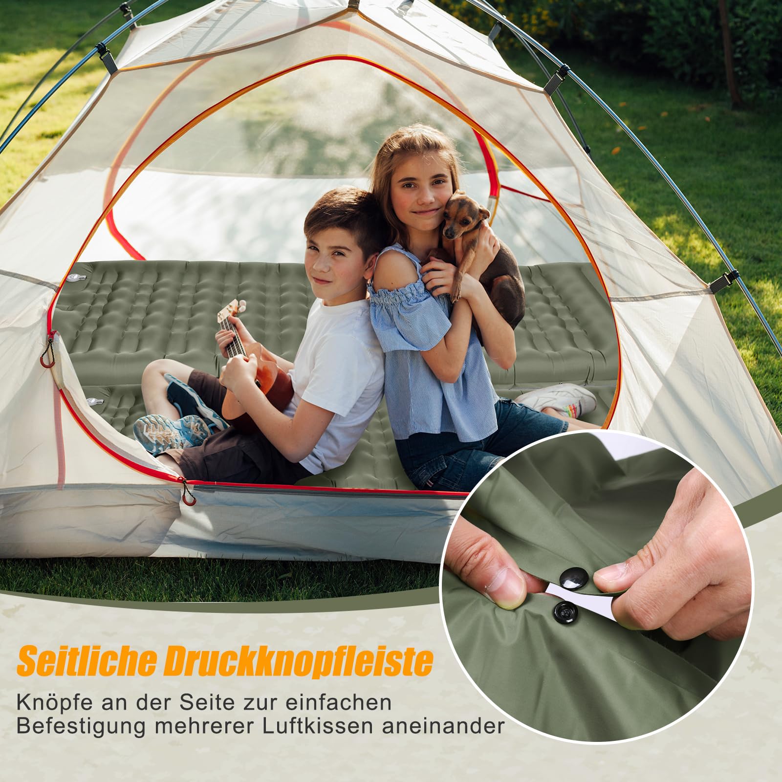 WARMTUYO Elektrisch Isomatte Camping, 12CM Verdicktes Aufblasbare Matratze mit Kissen, Wasserdicht Anti-Ripstop Luftmatratze Outdoor Schlafmatte für Wandern, Outdoor, Zelt 6