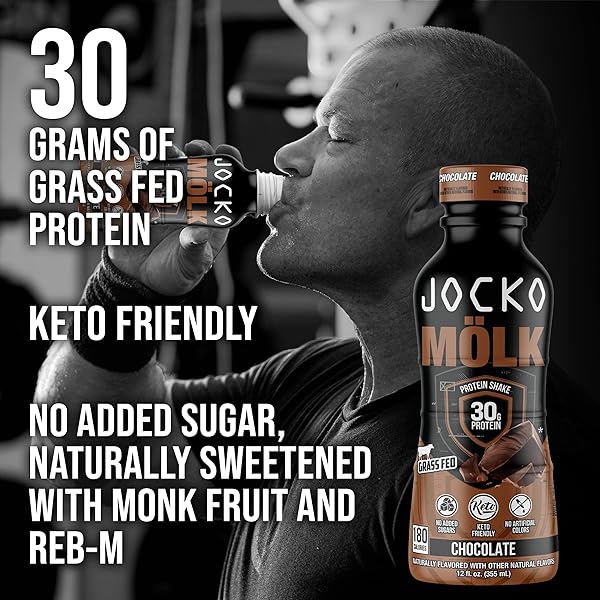 JOCKO MÖLK 30G GRASS FED PROTEIN SHAKES – NO ADDED SUGAR PROTEIN DRINKS KETO FRIENDLY – READY TO DRINK 12 FL OZ (PACK OF 12) CHOCOLATE