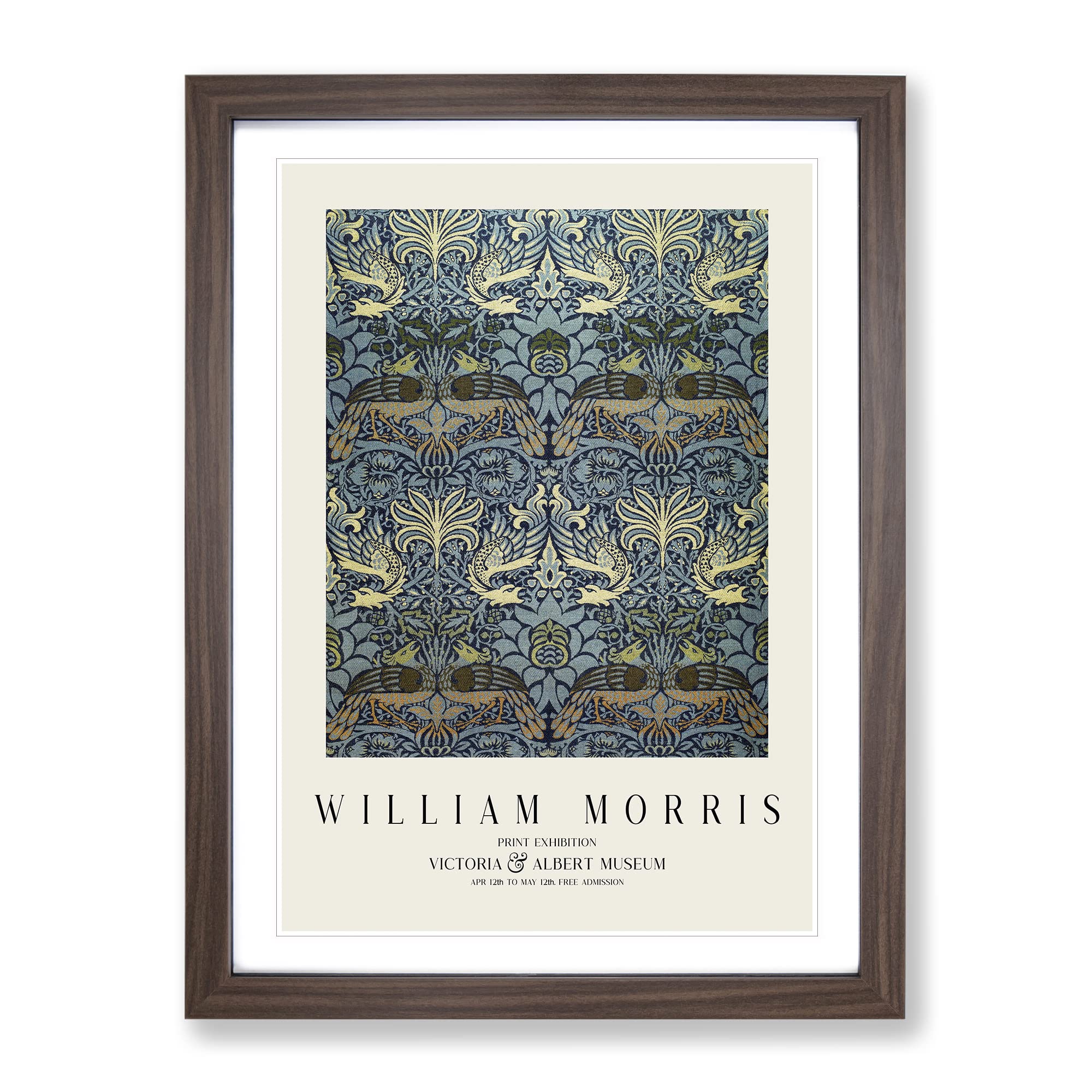 Peacock And Dragon By William Morris Exhibition Museum Painting Framed Wall Art Print, Ready to Hang Picture for Living Room Bedroom Home Office Décor, Walnut A4 (34 x 25 cm)