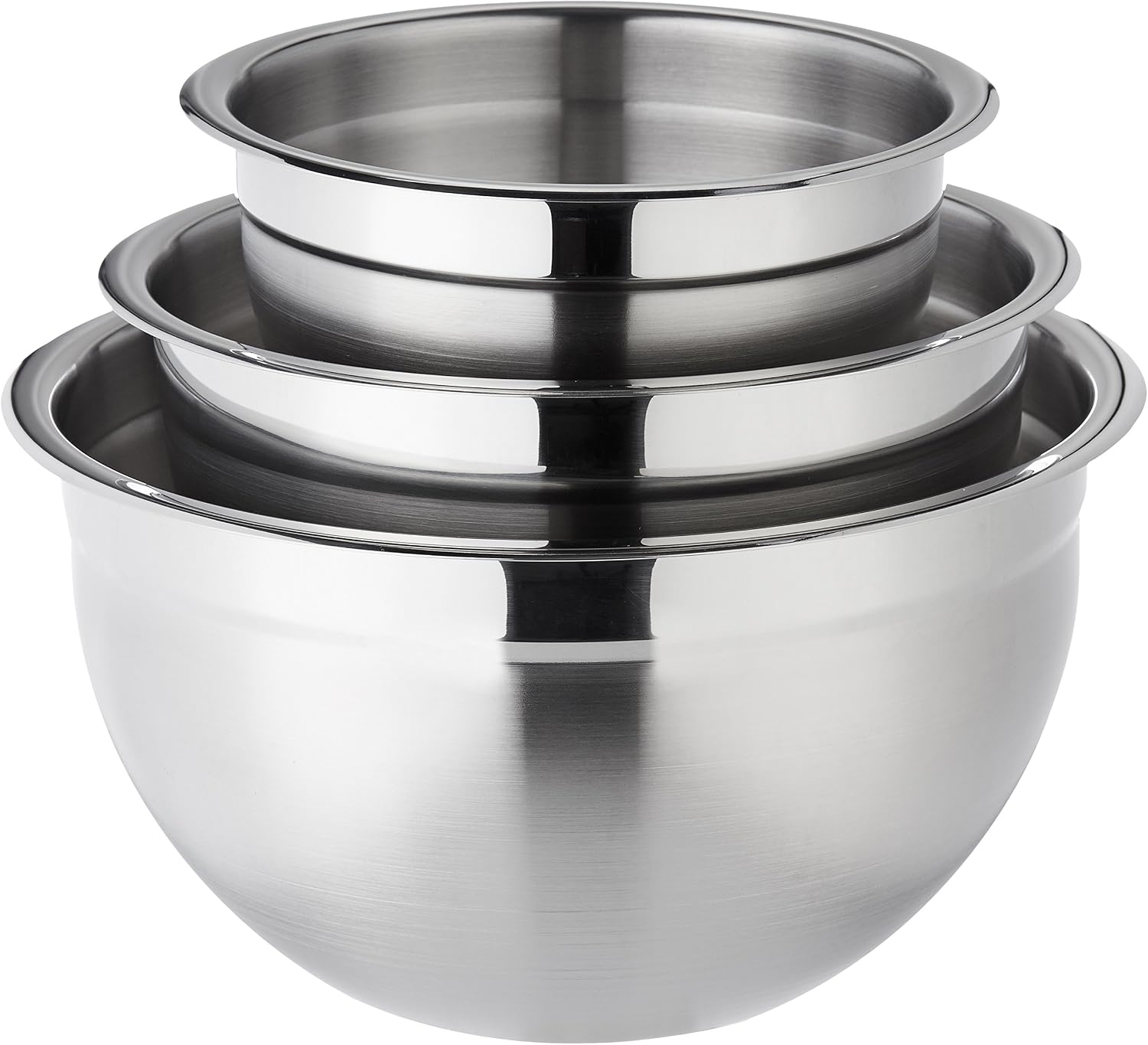 Amazon Basics Stainless Steel 3-Piece Round Mixing Bowl Set, Silver & White - Image 4
