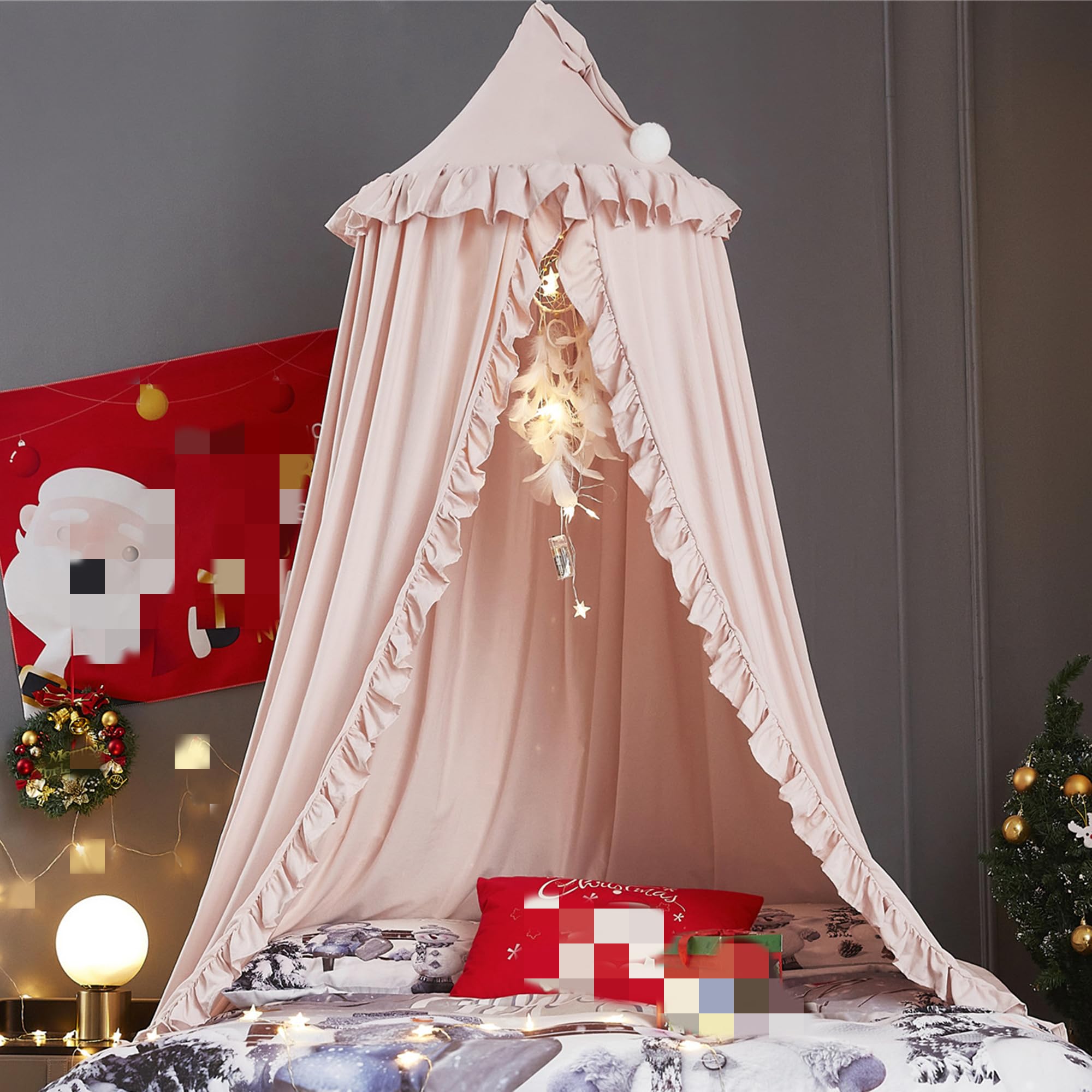 HUOQOU Bed Canopy for Girl Princess Round Dome Children Dreaming Mosquito Net Bed Linen Girls Room Castle Play Tent Hanging House Decor Reading Corner Canopy (Pink)