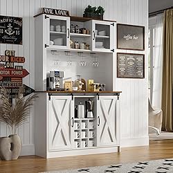 4ever2buy Farmhouse Coffee Bar Cabinet with Sliding