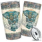 wowcugi Elephant Tumbler 20oz Mandala Style Coffee Travel Mug Stainless Steel Insulated Tumblers Gift for Women, Girls, Mothers Day, Birthday, Christmas