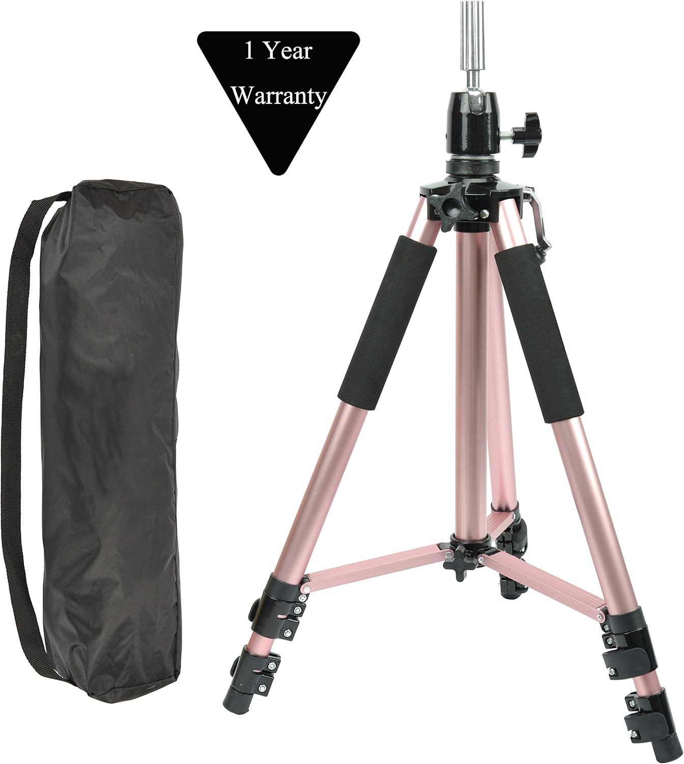 Adjustable Aluminium Alloy Tripod Stand Holder Training Head Hairdressing Mannequin Manikin Canvas Block Head Wig Stand Salon Hair Clamp With Carrying Bag Rose Gold