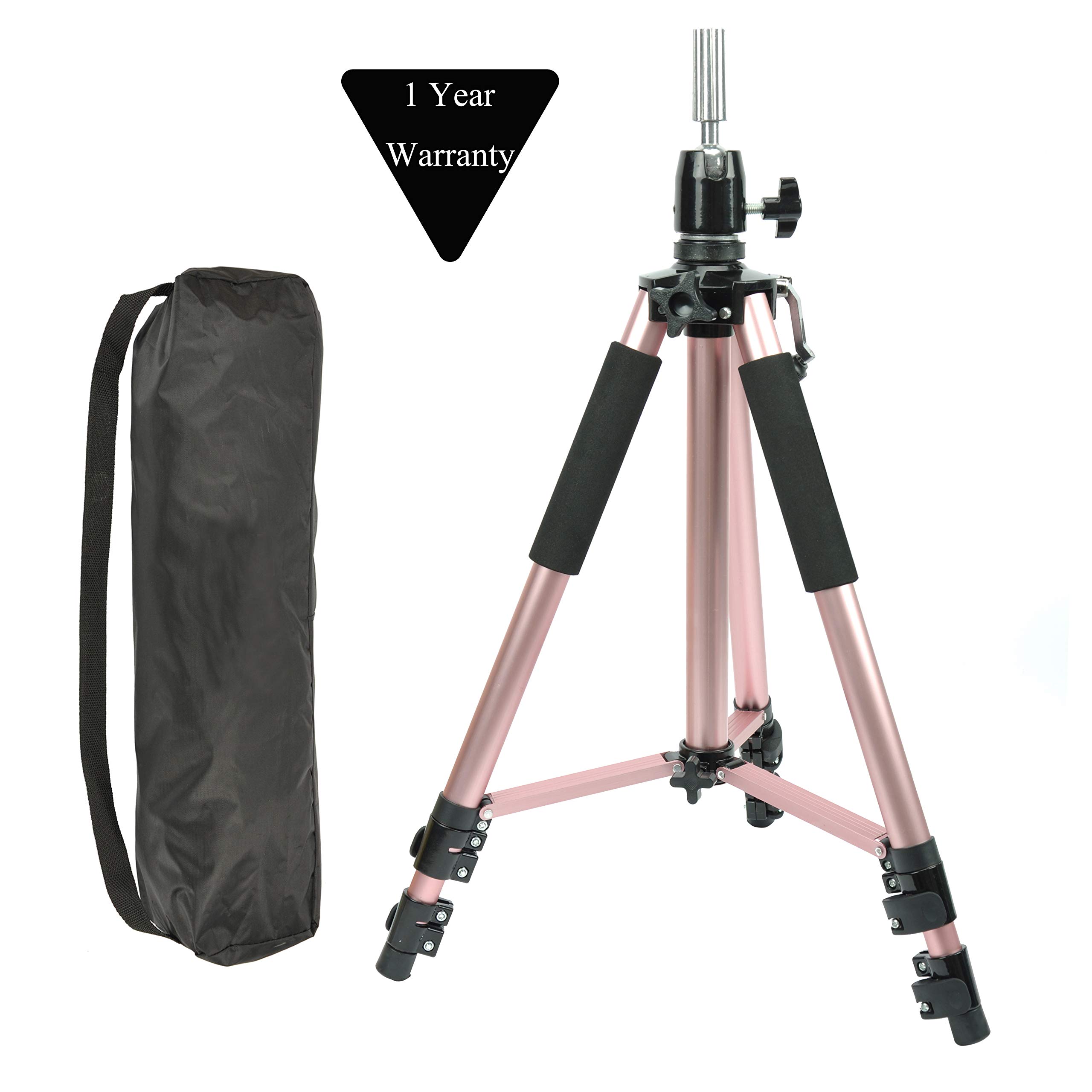 Adjustable Aluminium Alloy Tripod Stand Holder Training Head Hairdressing Mannequin Manikin Canvas Block Head Wig Stand Salon Hair Clamp With Carrying Bag Rose Gold