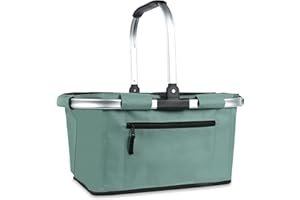 Picnic Basket, SIYUAN Shopping Basket with Handle 22L Collapsible Grocery Basket Portable Folding Basket for Marketing Picnic Reuasble Laundry Basket for Travel, Green