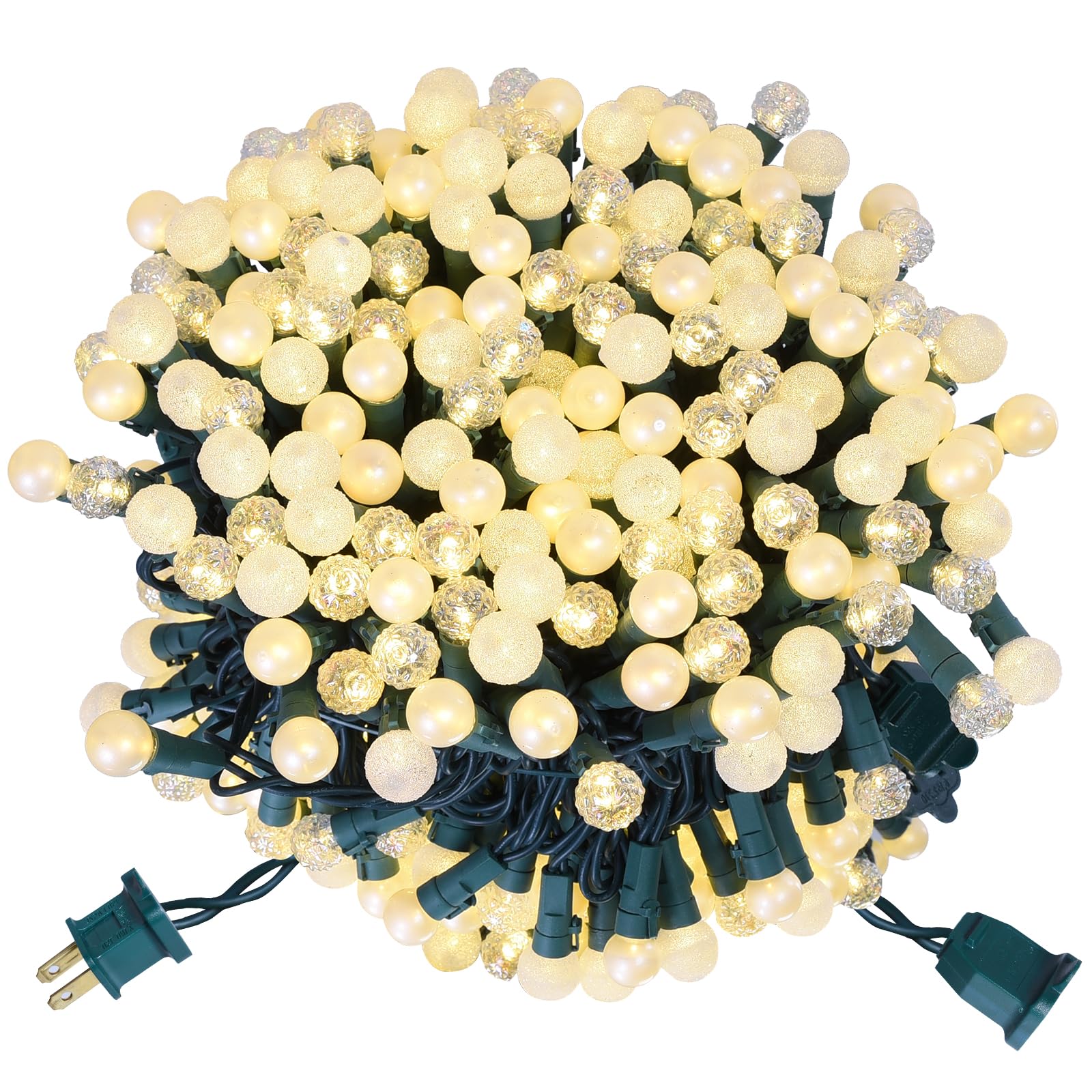 Lycklig 300 LED Christmas Tree Lights 100FT Globe String Lights UL Listed G15 Snow Glass Bulbs Fairy Lights Plug in Christmas Lights for Bedroom Xmas Tree Patio Party Garden Wedding Soft Warm White Image