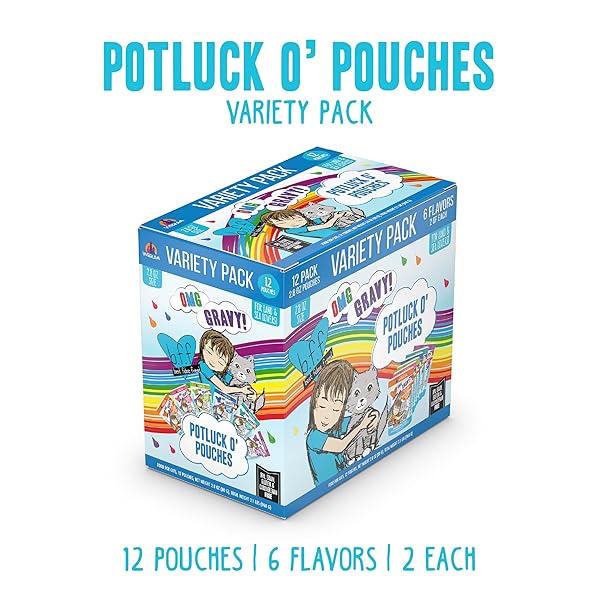 WERUVA B.F.F. OMG – BEST FELINE FRIEND OH MY GRAVY!, VARIETY PACK, POTLUCK O’ POUCHES, WET CAT FOOD, 2.8OZ POUCHES (PACK OF 12)