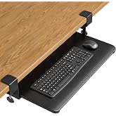 BONTEC Under Desk Keyboard Tray, Pull-Out Keyboard &amp; Mouse Platform | C-Clamp Mount, Space-Saving Ergonomic Slide-Out Drawer, 31.3 in Including Clamps, 25.6 x 11.8 in Tray, Black