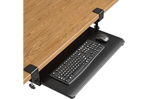 BONTEC KMT01 Under Desk Keyboard Tray, Pull-Out Keyboard & Mouse Platform with C-Clamp, 25.6 x 11.8 in Space-Saving Ergonomic Slide-Out Drawer, Black