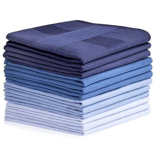 Aomig Men's Handkerchiefs, 12 Pack Large Cotton Gents Hankies Set, Mens Premium Handkerchiefs Pocket Square Hankies for Men and Women, Classic Hankie for Grooms, Weddings, Prom, Celebration, Party…