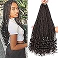 URNice 7 Packs 18 Inch Crochet Box Braids Hair with Curly Ends Prelooped Bohemian Goddess Box Braids Crochet Hair Crochet Braids Hair for Black Women (18 Inch 7 Packs, 4#)