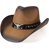 WQWOVRVO Cowboy Hat,Cowgirl Hat,Western Cowboy Hats for Women/Mens/Straw Wide with Shapeable Brim Cowboy Hat for Womens