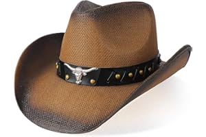 WQWOVRVO Cowboy Hat,Cowgirl Hat,Western Cowboy Hats for Women/Mens/Straw Wide with Shapeable Brim Cowboy Hat for Womens