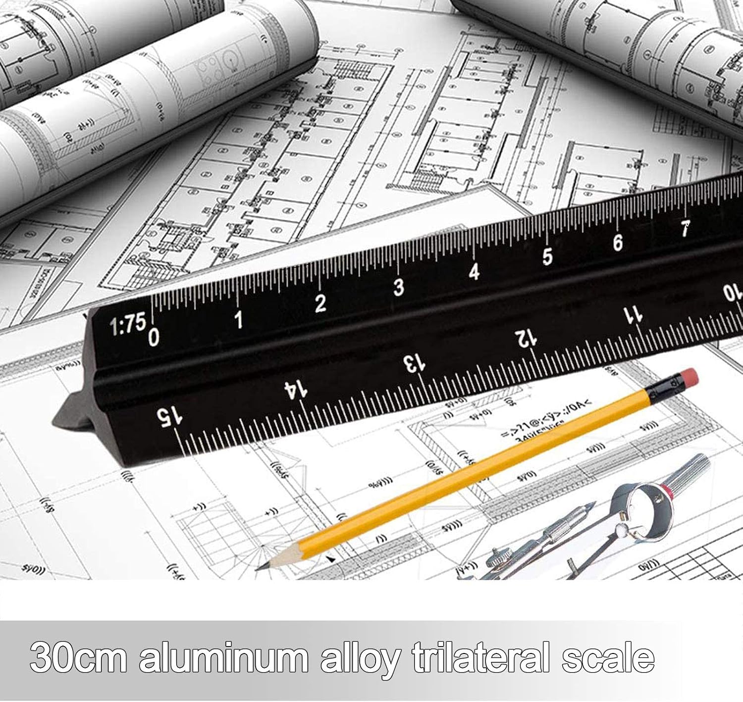 OTOTEC Triangular Scale Ruler 30cm Black Aluminum Alloy Metric Ruler 1:20 1:25 1:50 1:75 1:100 1:150 for Architect Drafting Engineer Measuring Tools - Image 3