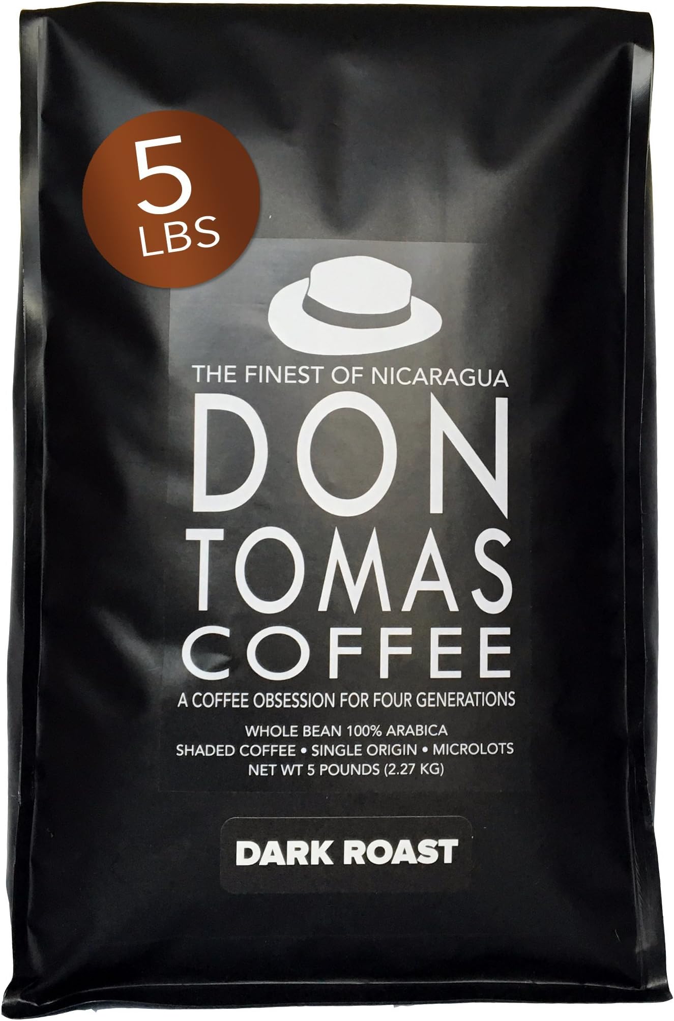 Don Tomás, Nicaraguan Whole Coffee Beans, Dark Roast, 5 Lbs, Single Origin, Direct Trade, Rainforest Alliance Certified, Small Family Business