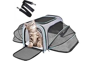 ITHWIU Expandable Cat Carrier,Pet Carrier Airline Approved 5-Side Ventilation Soft Cat Carrier Bag with Removable Fleece Pad 