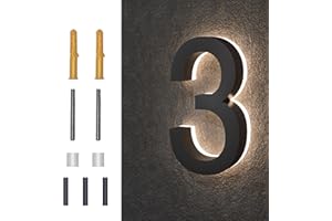 MIDIT 6 Inch Backlit LED House Numbers, Waterproof Stainless Steel, High Transparency Acrylic, LED Illuminated Home Address Number, Lighted House Numbers, Modern Address Numbers, 6 Inch Number 3