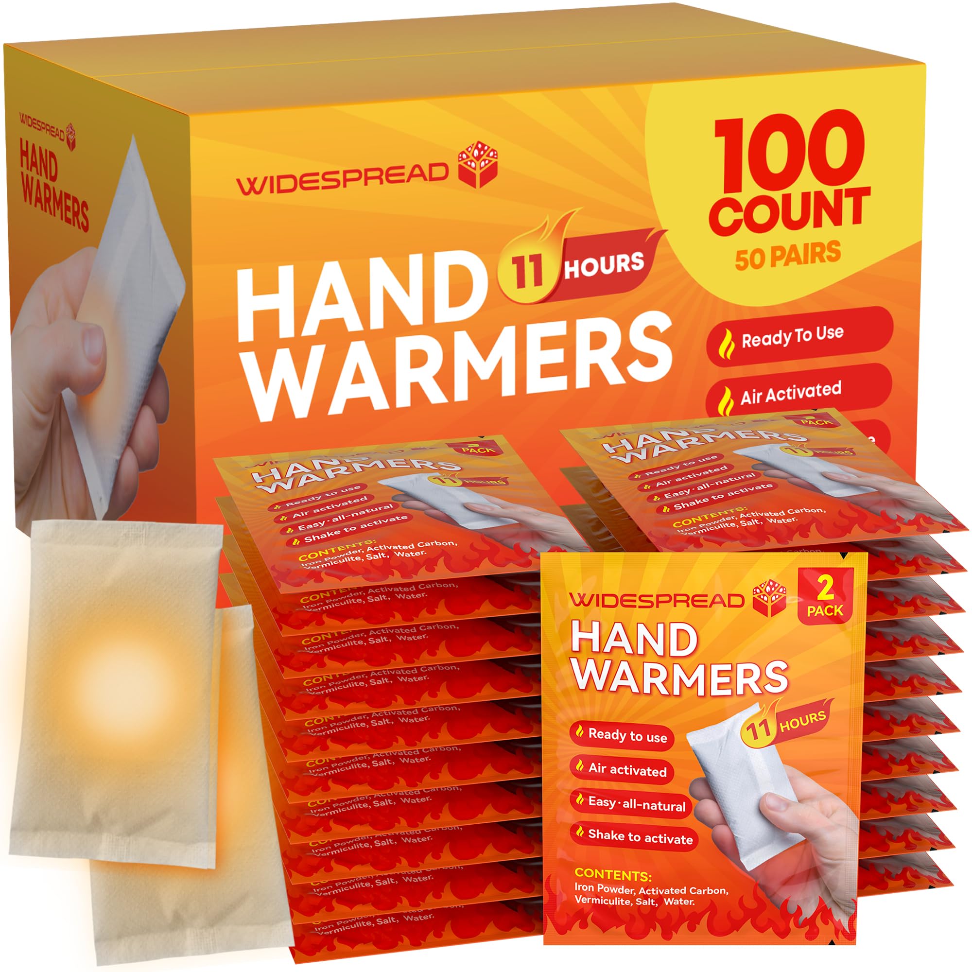 Photo 1 of Hand Warmers Disposable 50 Pairs (100 Warmers) 11+ Hour Air-Activated Hot Hands Hand Warmers Bulk Pack - TSA Approved Pocket & Glove Warmers