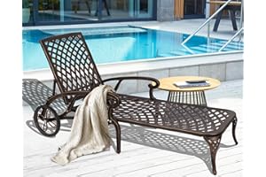 LEISU Cast Aluminum Chaise Lounges for Outside Lounge Chairs Outdoor with Adjustable Backrest Moveable Wheels for Pool Tanning Chair Stylish and Durable (Bronze)