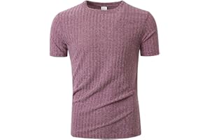 Mens T Shirts Ribbed Casual Lightweight Stretch Workout Athletic Tees Summer Short Sleeve Crewneck Pullover Tops
