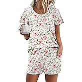 Ekouaer Womens Pajama Set Summer Short Sleeve Pjs Sleepwear Cute 2 Piece Lounge Sets S-XXL