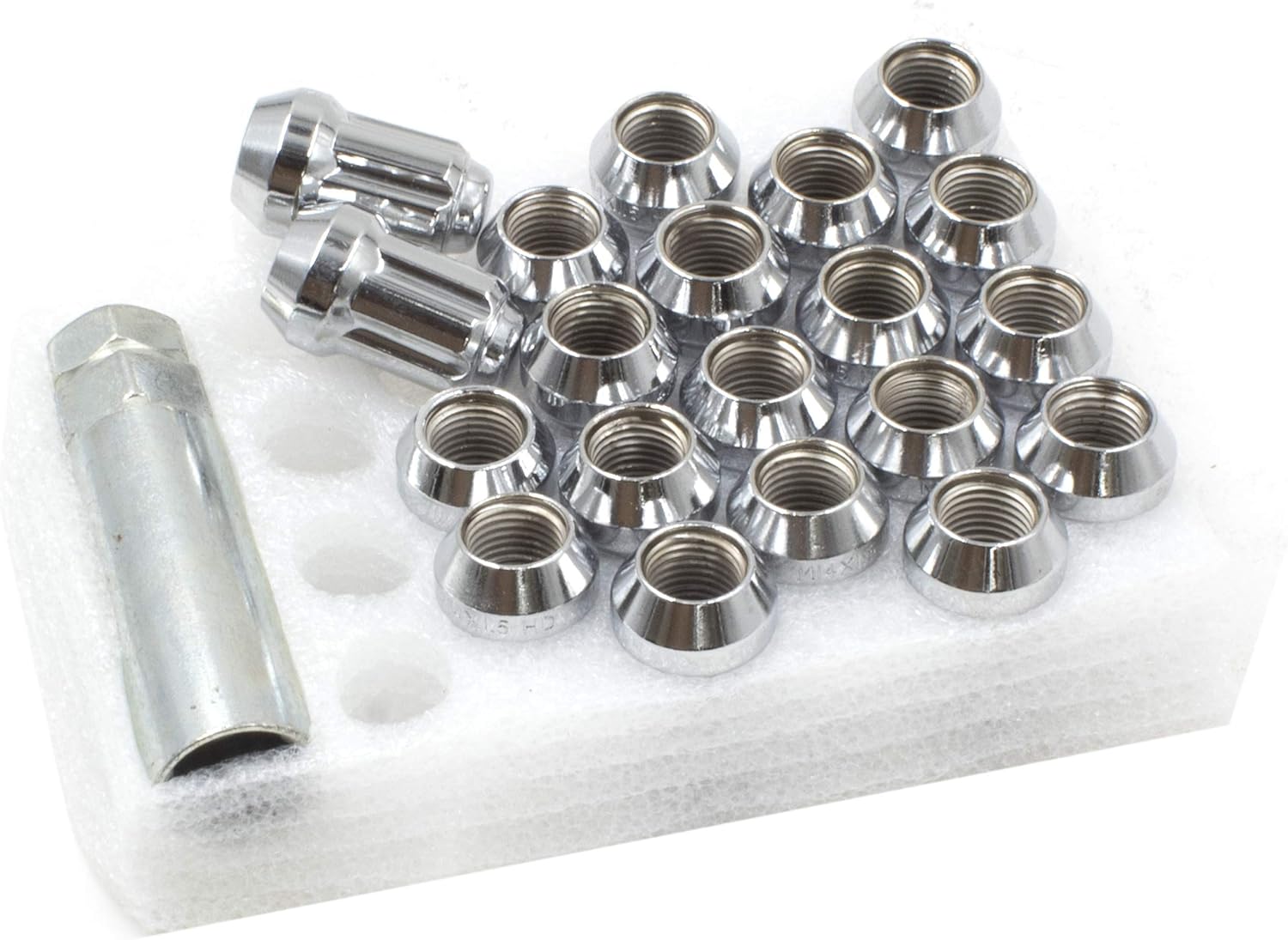 Set of 20 Chrome 1.50" Long Truck Small Diameter Lug Nut Closed End Bulge Acorn 6 Spline with Key (9/16-18, Chrome): Automotive